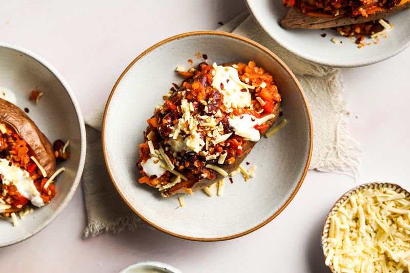 Lentil Chilli Loaded Sweet Potatoes