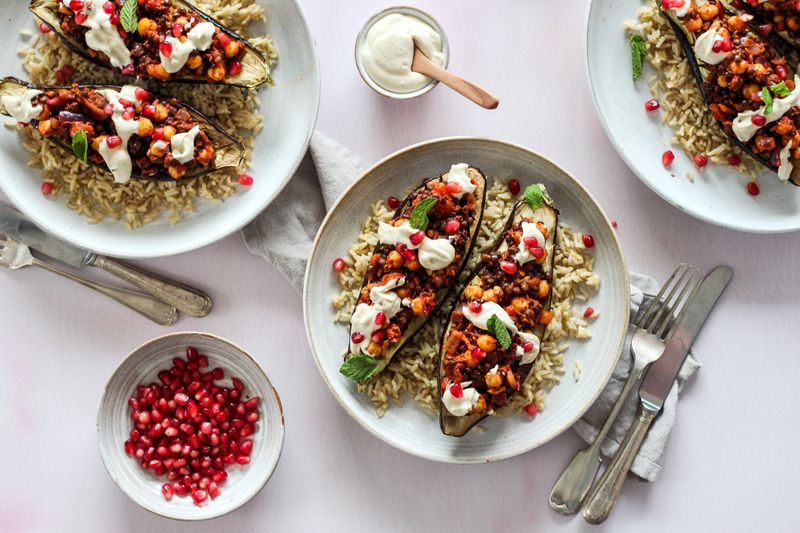 Lentil Stuffed Aubergines