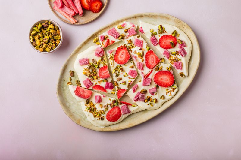 Rhubarb and Strawberry Yoghurt Bark