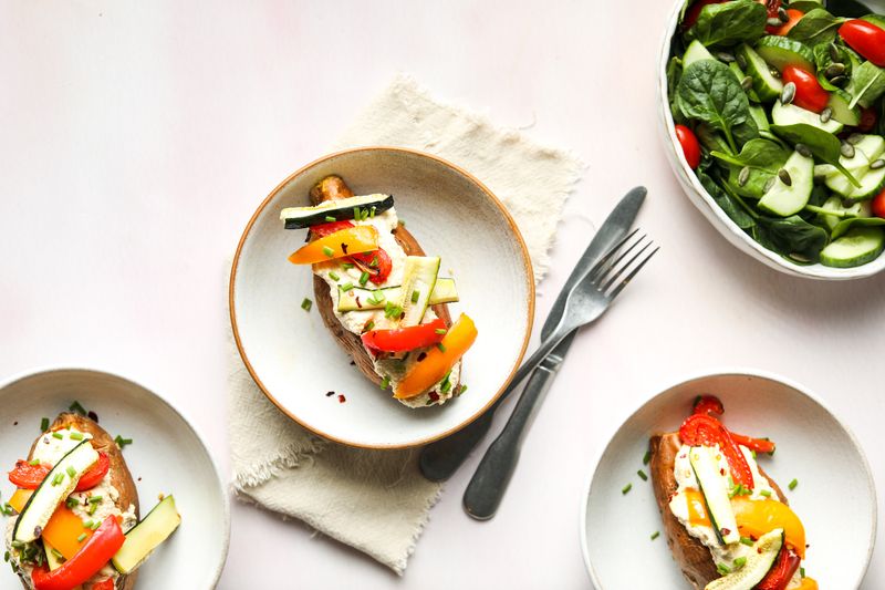 Hummus and Veggie Stuffed Sweet Potatoes