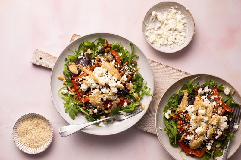 Roasted Vegetable, Chickpea, and Feta Salad