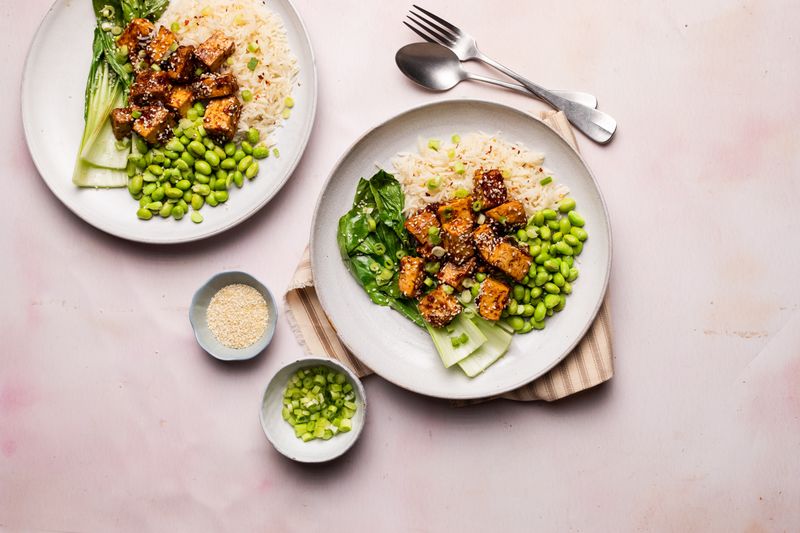 Sticky Sesame Tofu and Greens